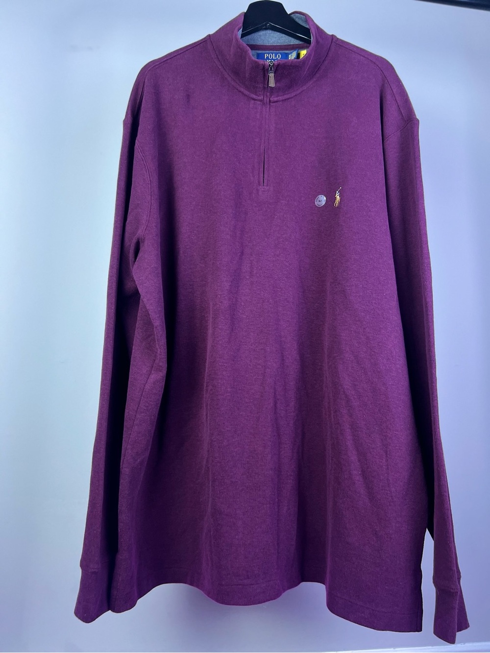 Polo Ralph Lauren Men's Large Estate Rib Quarter Zip Sweater Burgundy Size XLT